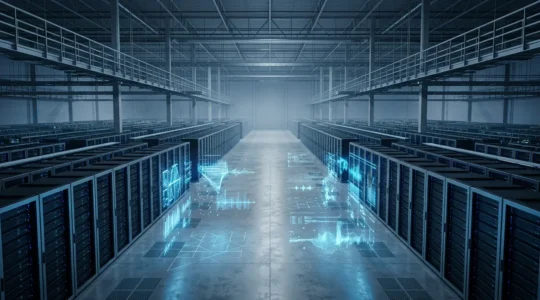 Professional cloud computing infrastructure showing interconnected virtual servers with visual representation of cost savings through spot instances