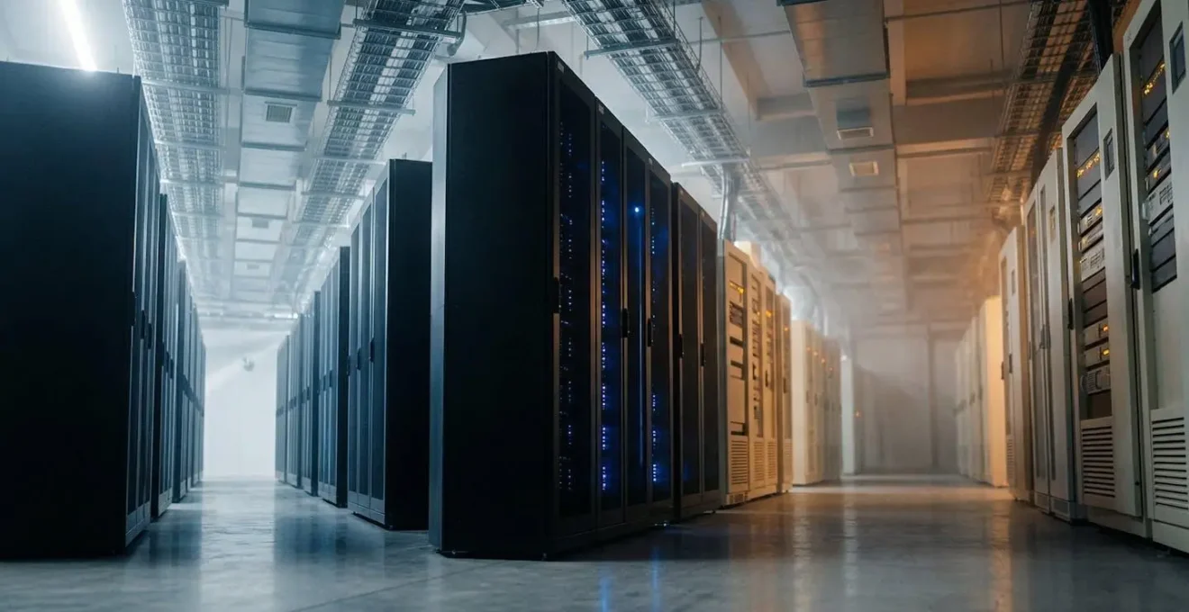 Modern data center transitioning from legacy servers to cloud infrastructure showcasing performance optimization