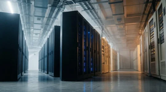 Modern data center transitioning from legacy servers to cloud infrastructure showcasing performance optimization