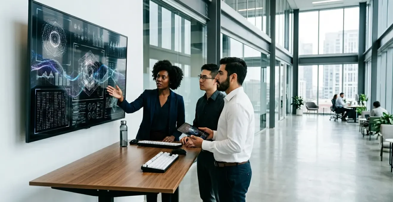 Security team members implementing multi-factor authentication system in modern office environment