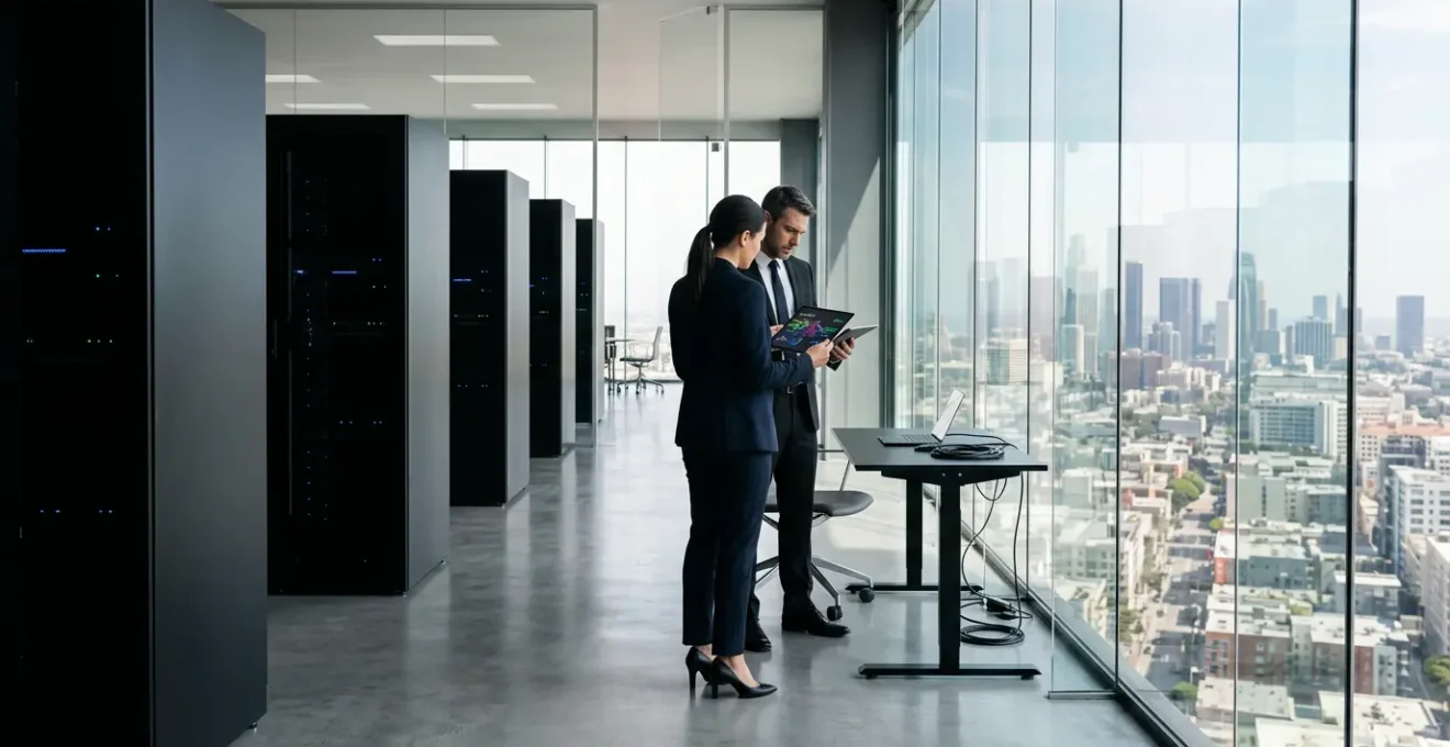 Professional security experts conducting penetration testing assessment in modern corporate environment