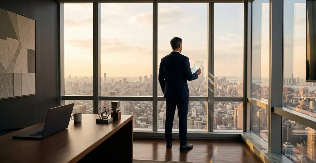 Executive analyzing revenue metrics on interactive financial dashboard