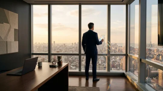 Executive analyzing revenue metrics on interactive financial dashboard
