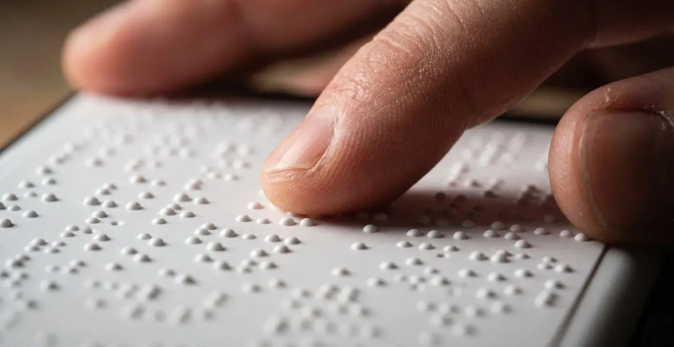 Macro photography of braille display device showing financial data patterns