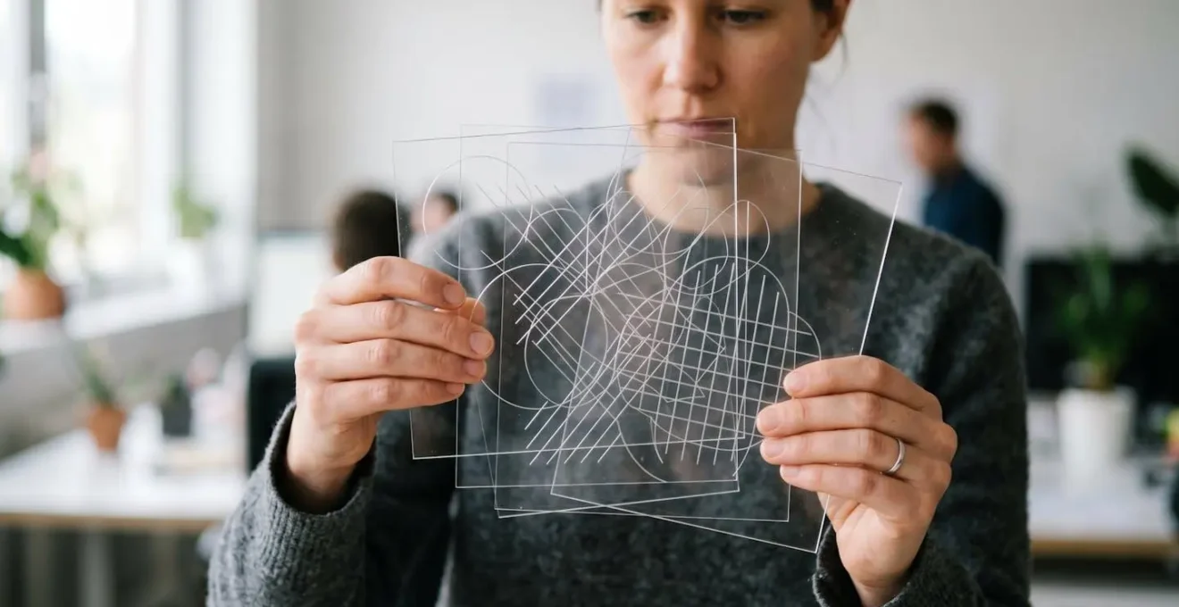 Layered transparent sheets showing different error handling levels