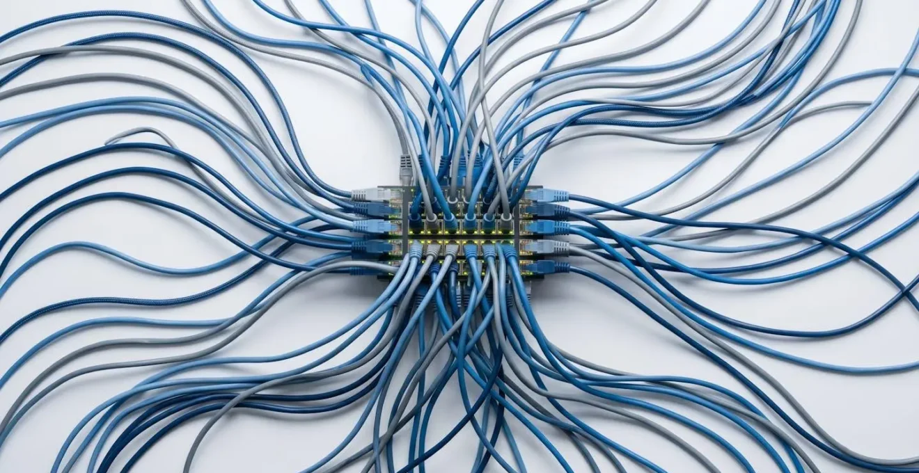 Abstract visualization of network connections reaching saturation point