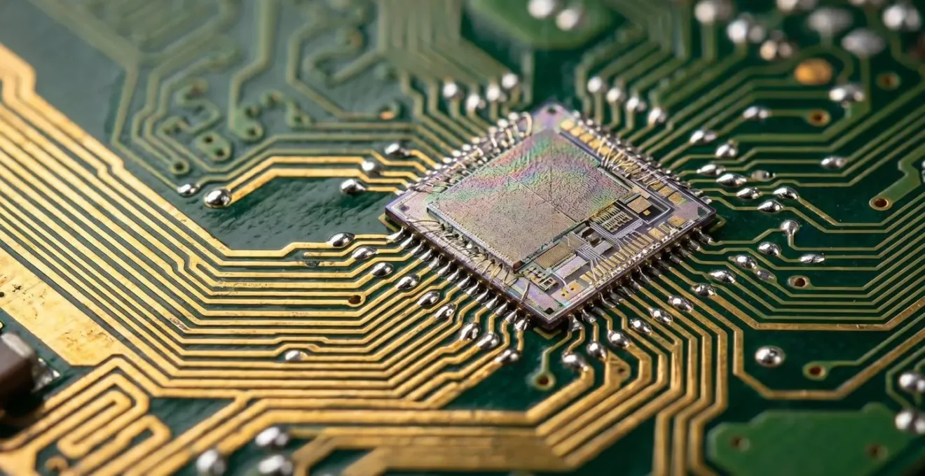 Macro view of secure hardware chip with encrypted credential storage for industrial IoT sensors
