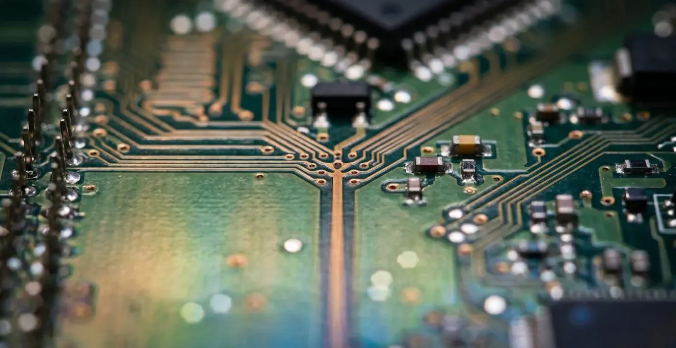 Close-up macro shot of interconnected technical components
